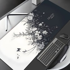 1pc Diatomite Extra-Large Mouse Pad | Card Game Mat, Black and White Floral Bu picture