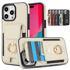 Luxury Leather Card Slot Ring Cover Case For 16 15 14 13 12 11 Pro Max XR 7 8 SE picture