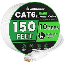 Ethernet Cable Cat6A 150FT White Flat LAN Cable RJ45 10Gbps picture