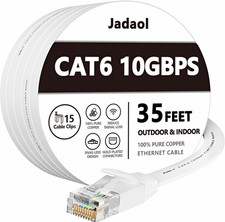 Jadaol Cat6 35ft Flat Ethernet Cable White Gold Snagless Pure Copper RJ45 M/M picture