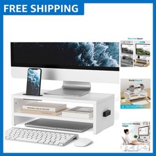 Elegant 16.5-Inch Wooden Monitor Riser with Cable Management & Phone Holder picture