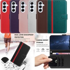 Luxury Splice Leather Card Wallet Cover Case For A70 A22 A25 A04E A12 A42 A23 picture