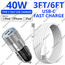 For iPhone 14 13 12 11 Pro Max XR SE 8 40W Dual Type C Fast Car Charger PD Cable picture