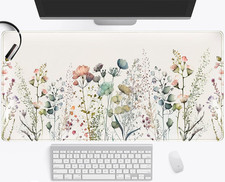 Floral Desk Mat Beige Boho Desk Pad, Large Extend Mouse Pad XXL, Cute Minimalist picture