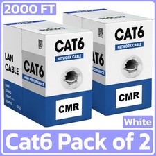 2 Pack Cat6 Ethernet Cable 1000ft Riser CMR Solid 23AWG UTP Easy Pull White picture