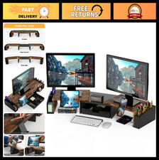 Dual Monitor Stand Riser with Drawer, Rustic Brown - Customizable Organizer & St picture