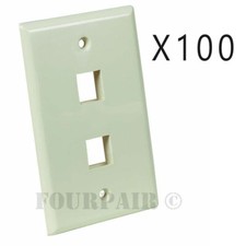 100 Pack Lot Keystone 2 Hole Port Jack Network Wall Face Plate CAT5e CAT6 Almond picture
