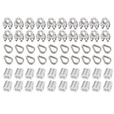 60Pcs M3 1/8 Inch Stainless Steel Wire Rope Cable Clip Clamp Thimble Sleeve picture