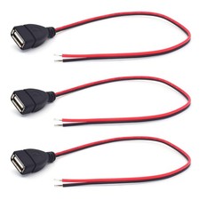 EAHOSUCC 20AWG USB Female Pigtail 2 Wire, 3PCS 0.3M/1FT 0.3M/1FT, Black picture
