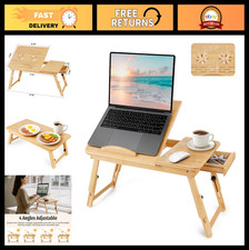 Adjustable Bamboo Laptop Desk for Bed - Foldable Lap Table with Drawer & Cup Hol picture
