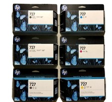 Set 6 New Genuine OEM Factory Sealed HP 727  Inkjet Cartridges 130ml 2021-2025 picture
