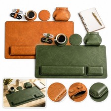 8Pcs Leather Desk Mat Set Wrist Rest Mouse Pad Coasters Organizer Office picture