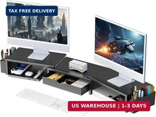 gianotter Dual Monitor Stand Riser, Desk Organizer With Drawer and 2 Pen Holders picture