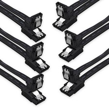 6 Pack 18 Inch SATA Cable SATA III 6Gbps 90 Degree Right Angle to 180 Black picture