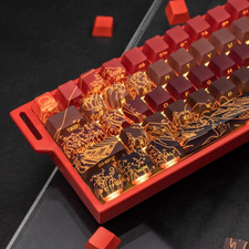 Ultra Red Golden Waves Cool Keyboard Caps 128 Key Set picture