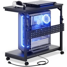 Besiost Computer Tower Stand with Outlets, PC Tower Stand for Floor, 24