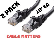 2 PACK Cable Matters Cat6 UTP 24 AWG Ethernet Cable 160001-BLK RJ45 BLACK 10'  picture