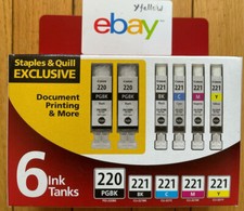 OEM Staples Canon 220 221  Ink Cartridges 6 Pack 2945B015 Sealed MX870 iP4700 picture