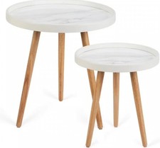 Round Side Table Set of 2,White Marble Pattern Tray Shaped Small End Table,Ci... picture
