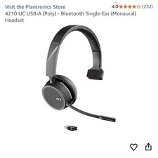 Plantronics Voyager 4210 UC Wireless Bluetooth Headset with USB-A Dongle - picture