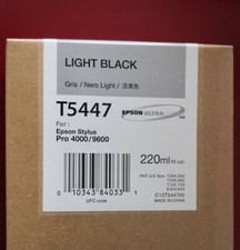 09-2016 New In Box Epson Genuine 220ml Ink T5447 Light Black Stylus 4000/9600 picture