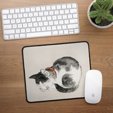 Japanese Art Mousepad Ukiyo-e Sleeping Cat - Black & White Office Mouse Mat picture