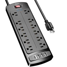 Power Strip Alestor Surge Protector 12 Outlets And 4 Usb Ports 6 Feet Extension picture