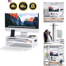 Wooden Monitor Stand Riser, 2-Tier Desk Shelf with Storage Organizer, Ergonom... picture