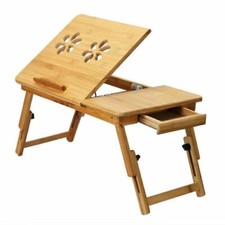 Bamboo Laptop Desk Adjustable Breakfast Serving Bed Tray Reading Writing Table picture