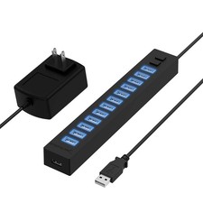 SABRENT 13-Port USB 2.0 Data Hub, Powered, 2 Switches (HB-U14P) 13-PORT, Black picture