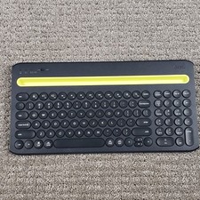 onn. Bluetooth Keyboard Black Yellow Cradle Multi-Device M 100074483 Tested Work picture