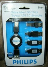 3 FT PHILIPS RETRACTABLE USB CABLE 2.0 KIT #SWR1249/27, (4 adapters) +Travel bag picture