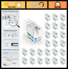 Cat6 Keystone Jacks 10Gbps, UL Listed, 25-Pack, White, Ethernet Network Connecto picture
