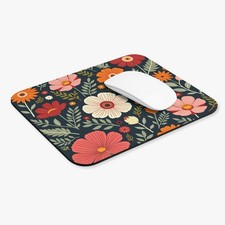 Retro Floral Pattern Mouse Pad | Dark Navy Wildflowers picture