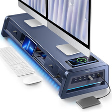 All-In-One Dual Monitor Stand Riser with 2 Drawers, 8USB Ports and Wireless Char picture