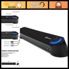 USB Powered Mini Soundbar for PC - Wired AUX, Stereo Audio, Volume Control, Unde picture