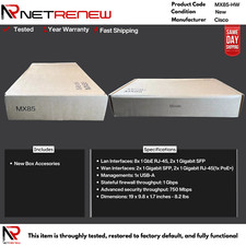 UNCLAIMED  NEW Cisco Meraki MX85-HW Router Firewall Security picture