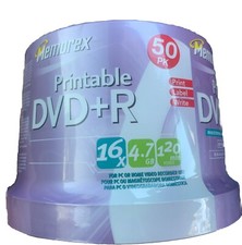 Memorex Printable DVD-R 50 Pack 16x 4.7GB 120 Minutes Spindle New and Sealed picture
