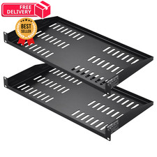 VEVOR 2PCS 1U Server Rack Shelf, Universal Vented Mount 1U-2PCS, Black picture