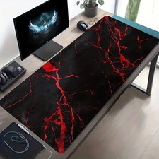 1 Large Gaming Mouse Pad, Black and Red Marble Textured Design, Non-slip Rubbe picture