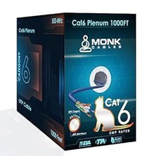 MONK CABLES | CAT6 Plenum Cable 1000ft | UTP, 23AWG, 550MHz | DSX8000 Certified picture