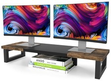 Dual Monitor Stand Riser - Wood & Steel Desktop Storage for 2 Monitors, Rustic B picture