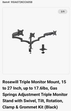 Rosewill Triple Monitor Desk Mount 15-27in VESA 75/100 Tilt Rotate Quick Release picture