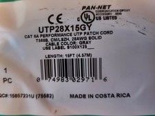 Panduit UTP28X15GY Cat6a 28awg Network Patch Cable, 15 Ft Gray ~STSI picture