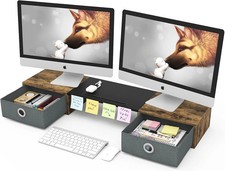 WESTREE Dual Monitor Stand Riser with Two Drawers, Extra Large Storage Monitor S picture