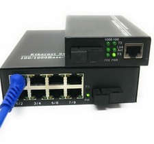 Gigabit Optical Fiber Media Converter Singlemode Single Fiber 8 RJ45 1 SC picture