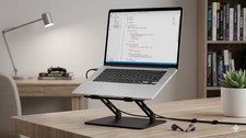 Adjustable Foldable Laptop Stand Riser Multi Angle Ventilated Black Tablet picture