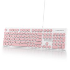 Wired Retro Keyboard Quiet Typewriter Pink Cute LED Backlit Round Keys 104 picture