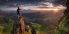 Landscape mountains iceland valley grass clouds river Custom Gaming Mat Desk picture