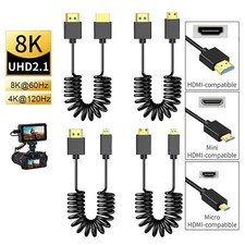 8K HDMI 2.1 Coiled Spring Cable, Mini/Micro HDMI 0.3m-1m, Camera/Monitor 8K@60Hz picture